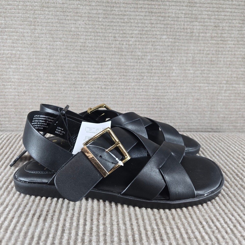 Time and Tru Womens Size 8 Black X Band Buckle Memory Foam‎ Sandals WMTT26AM350